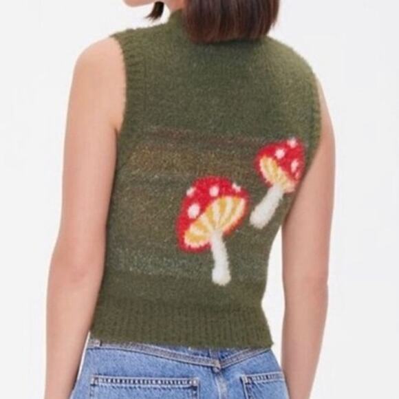 Forever 21 Green Fuzzy Mushroom Sweater Vest - Picture 2 of 8
